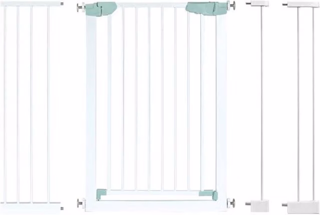 Cancelletto di sicurezza per bambini DESIGN IN in metallo bianco con larghezza regolabile e chiusura automatica per porte e scale