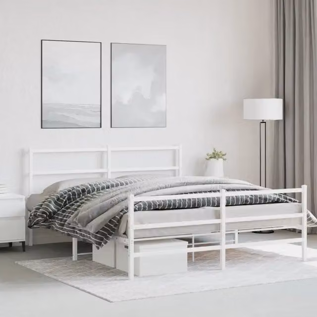 Giroletto con Testiera e Pediera-Struttura Letto Metallo Bianco 150x200 cm 392243