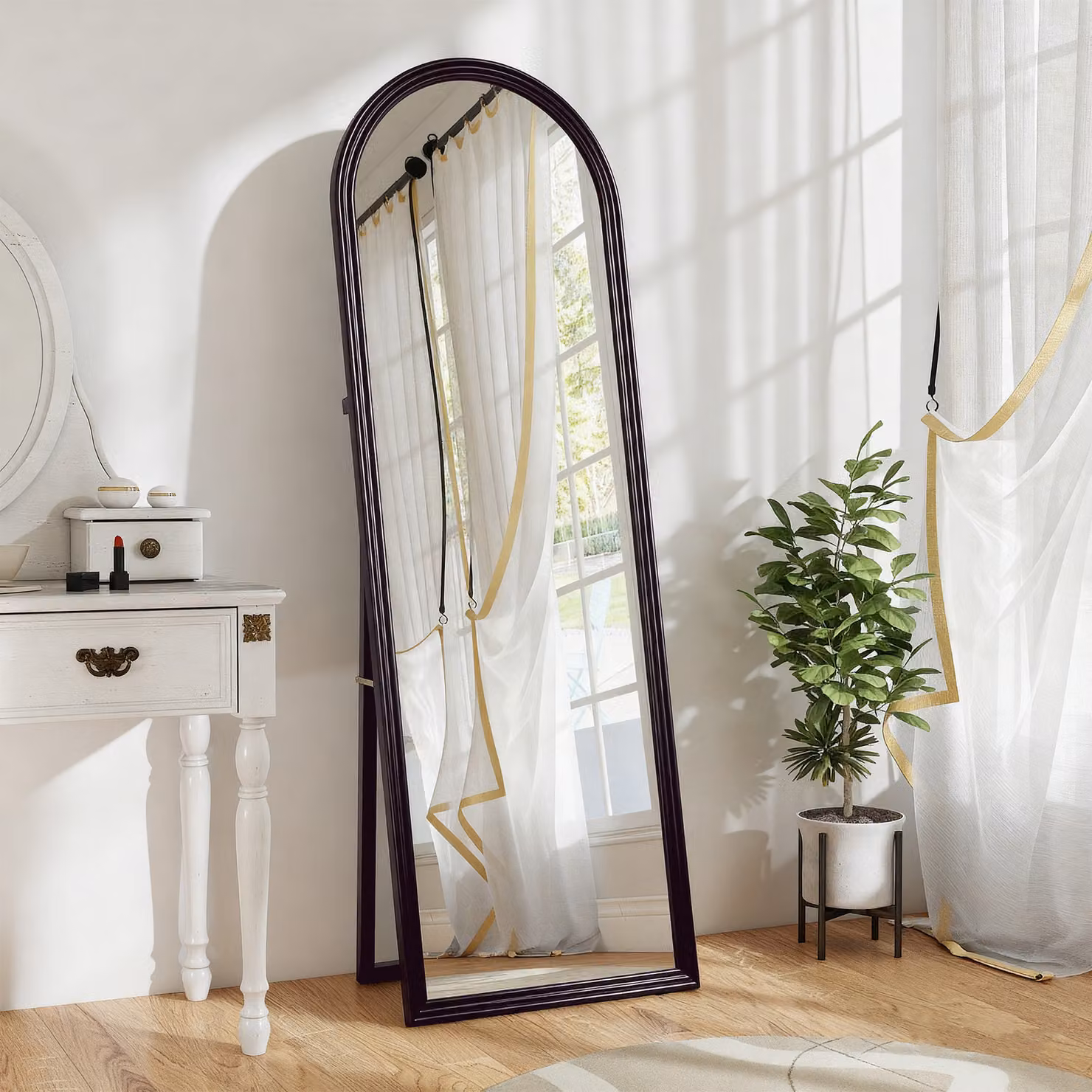 Specchio da terra arcuato HOMCOM con cornice effetto pietra, marrone, L: 53 cm, H: 163 cm – 2