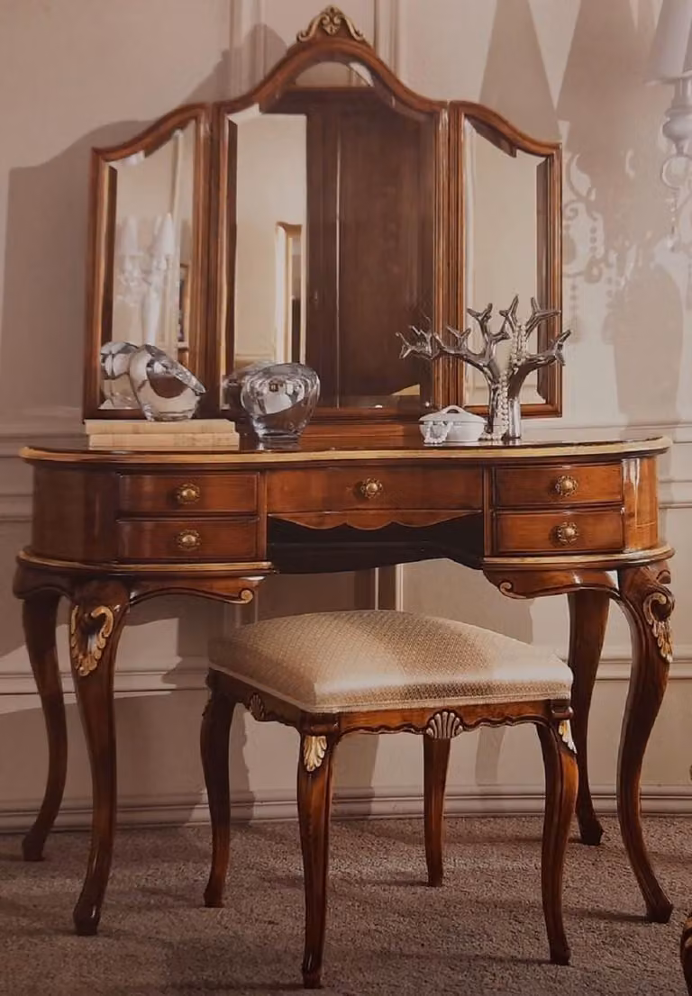 Casa Padrino Luxury Baroque Bedroom Set Dark Brown / Gold - 1 Comò barocco & 1 Specchio barocco & 1 Sgabello barocco - Camera da letto barocca e mobili d'albergo - Qualità - Italy