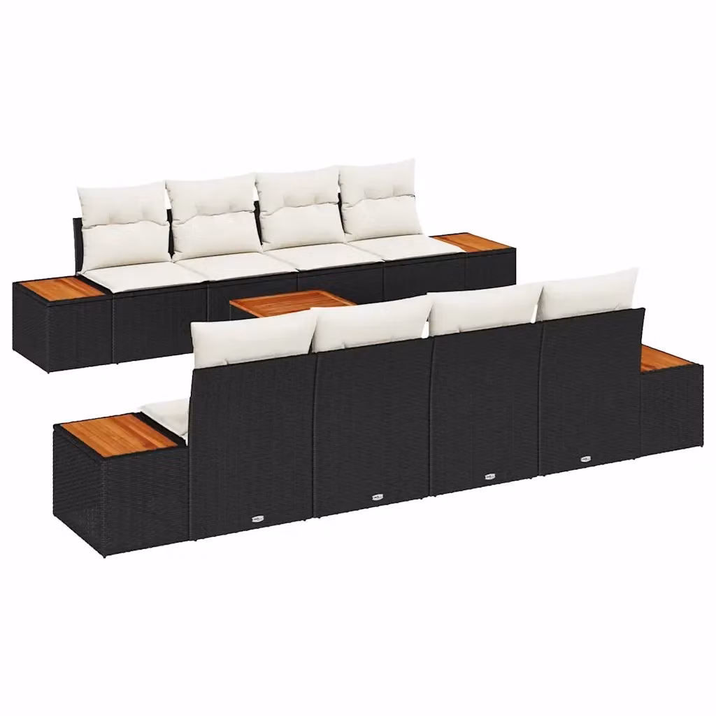 Set Divano da Giardino Moderno vidaXL in Polyrattan Nero con Cuscini e Tavolino da Caffè – 2