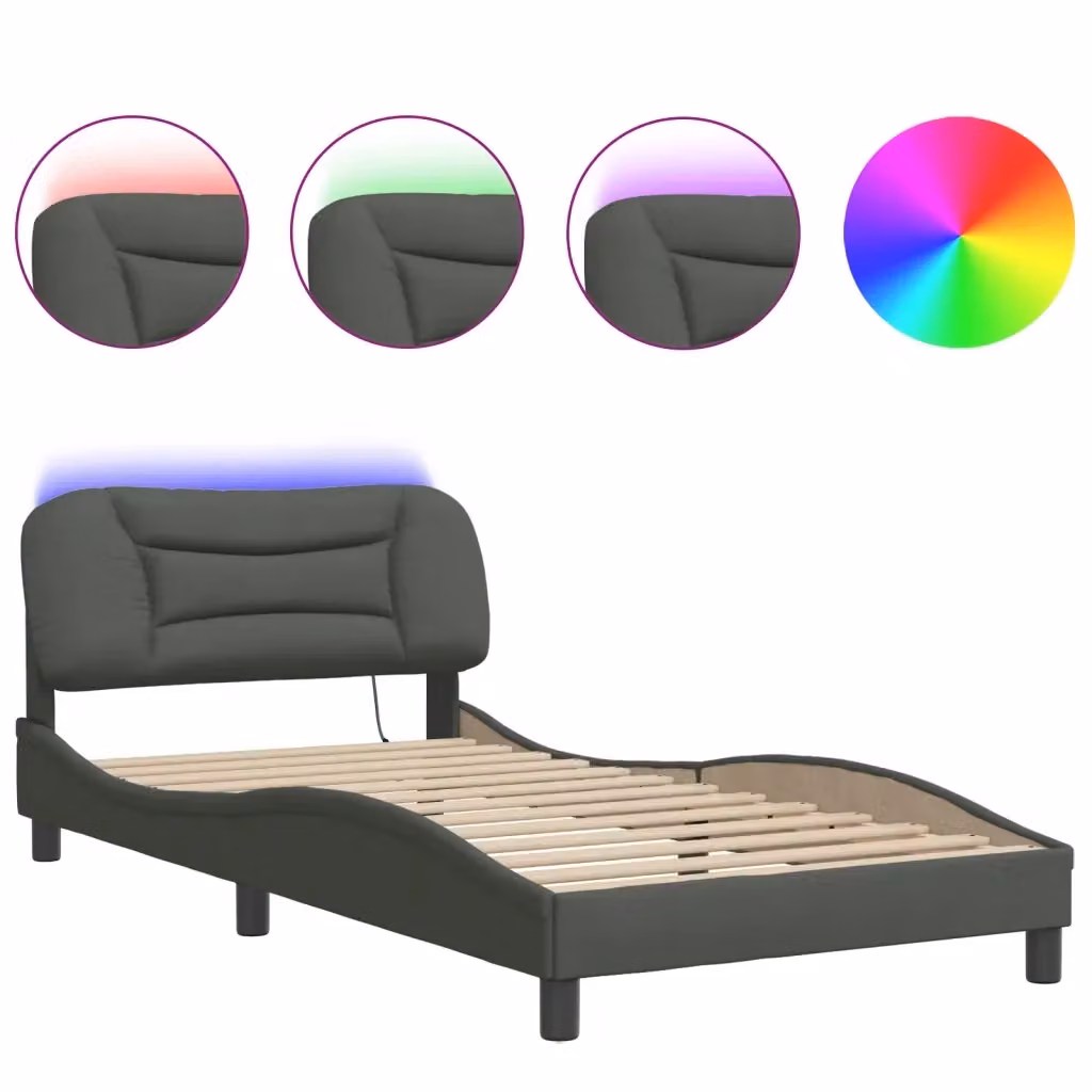 Letto con illuminazione LED e porta di ricarica USB vidaXL Hvar Grigio L/P/H: 218 x 100 x 74,5 cm