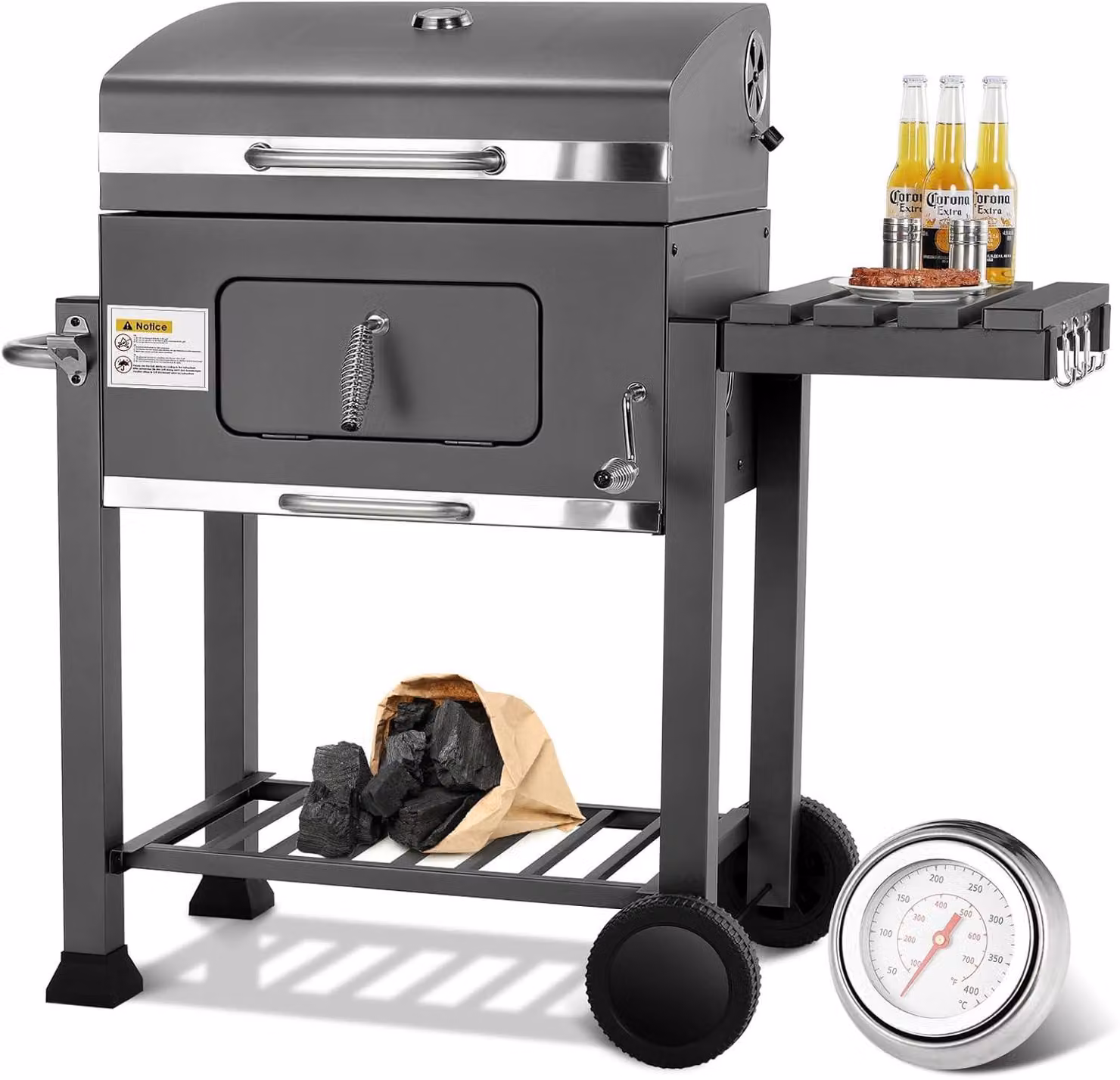 Barbecue a carbonella con coperchio DJ12402AT, 124 x 56 x 140 cm, grigio