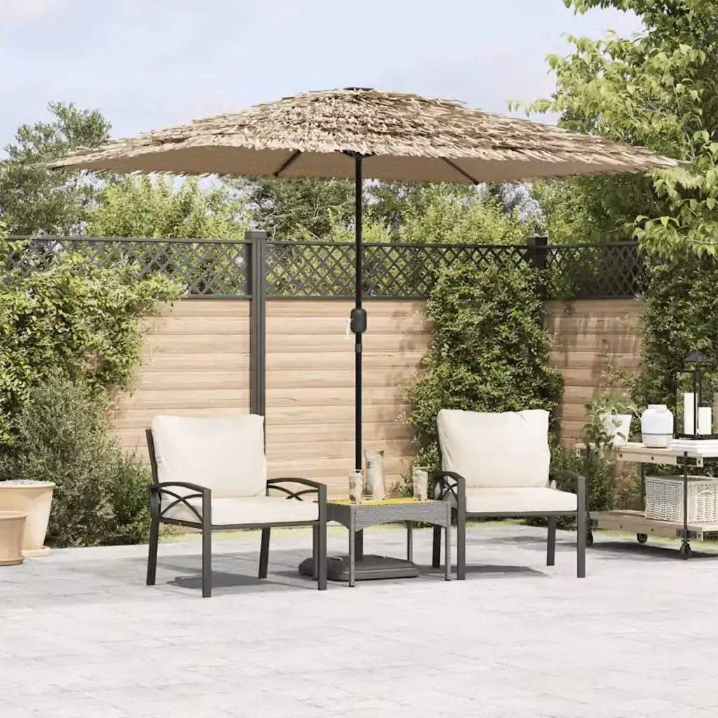 Ombrello da giardino con LED e palo centrale in acciaio, colore marrone e beige, in poliestere, L: 300 cm, P: 200 cm, H: 250 cm – 2