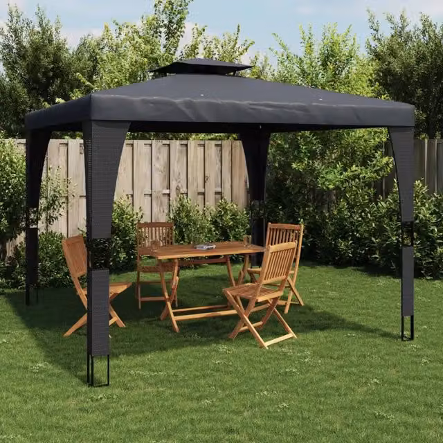 Gazebo con Tetto Doppio Antracite 2,98x2,98 m in Acciaio 368441