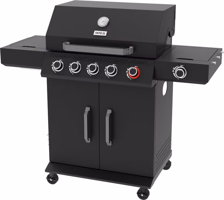Griglia a gas 19kW, 5+1 bruciatori, 133x57x112cm, nero