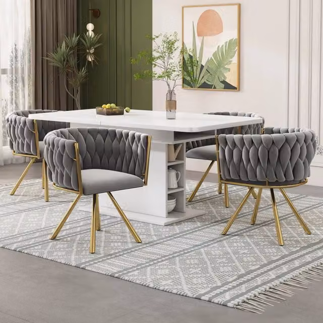 Sedie da pranzo set da 2 girevoli a 360 gradi con schienale ergonomico e seduta imbottita in velluto grigio oro