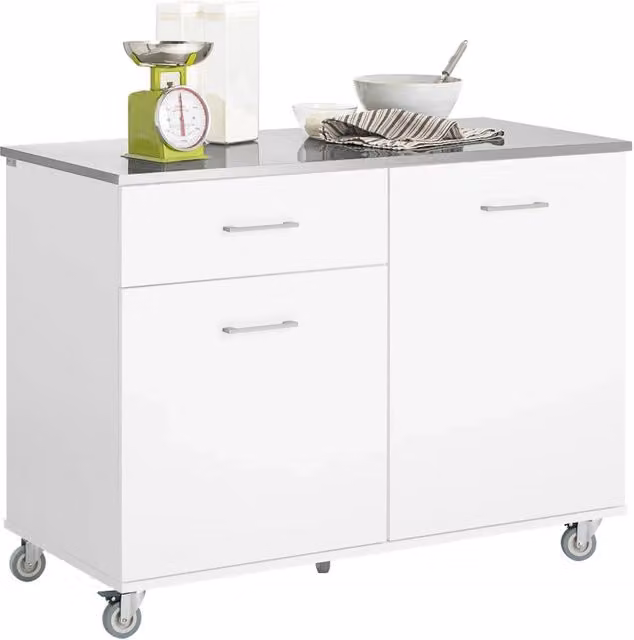Carrello Da Cucina Isola Cucina Con Piano Di Lavoro Credenza Con Ruote Carrello Bianco 120x56x90cm FKW117-W