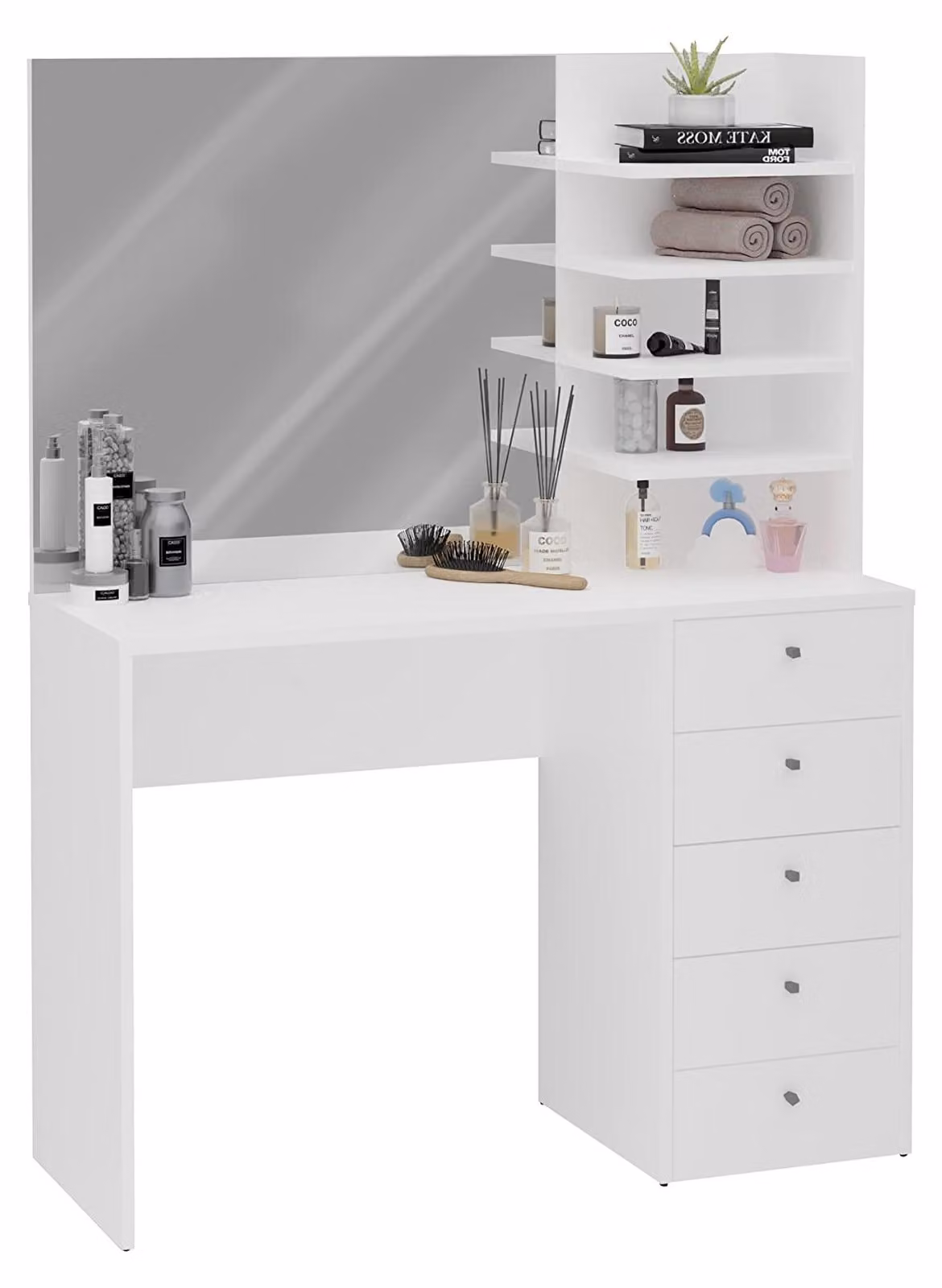 FMD Tavolino da toilette con specchio 105x39,9x140,5 cm Bianco