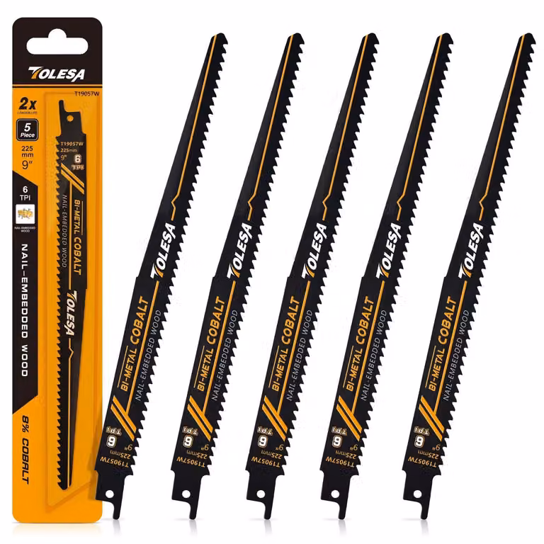 Lame per seghetto alternativo bimetalliche, adatte per legno e lavori di demolizione, 225 mm, confezione da 5