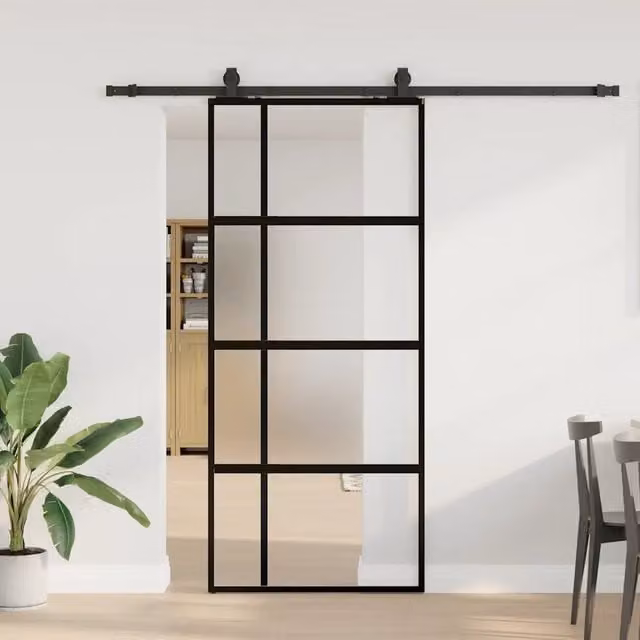 Porta Scorrevole Moderna VIDAXL in Vetro Trasparente e Alluminio con Ferramenta Nera L: 90 cm, H: 205 cm