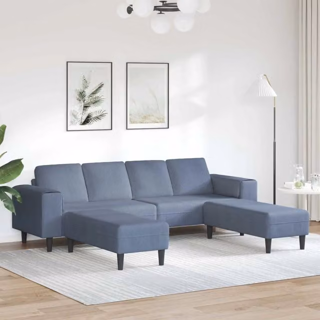 Divano Blu 250 x 188 x 76 cm Tessuto in Cords 3335134