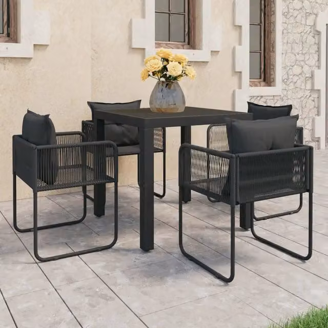 Set da Pranzo da Giardino 5 pz in Rattan PVC Nero 3060101