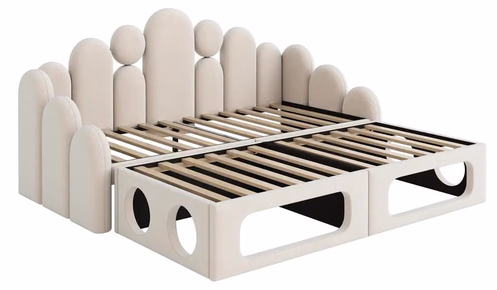 Divano letto imbottito - Letto multifunzione 2-in-1 - 180 × 200 cm - Tessuto vellutato morbido - Adatto anche come cuccia per animali domestici - Colore beige