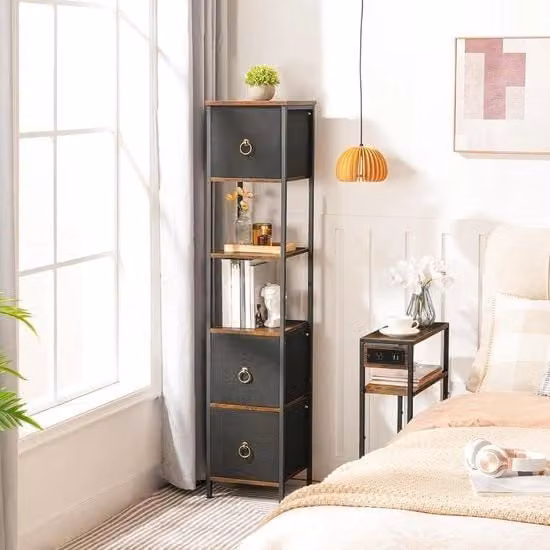 Cassettone per bagno alto - Comparto di stoccaggio libero per bagno - Cassettone alto a parete per bagno - Cassettone alto multifunzionale - 3 cassetti - Colore vintage marrone - Cassettone per bagno alto in legno nero