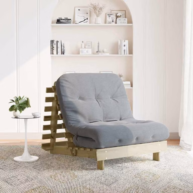 vidaXL Divano Letto Futuro in Pino Impregnato con Materasso in Schiuma, Colore Grigio e Marrone, L/P/H: 206 x 90 x 11 cm