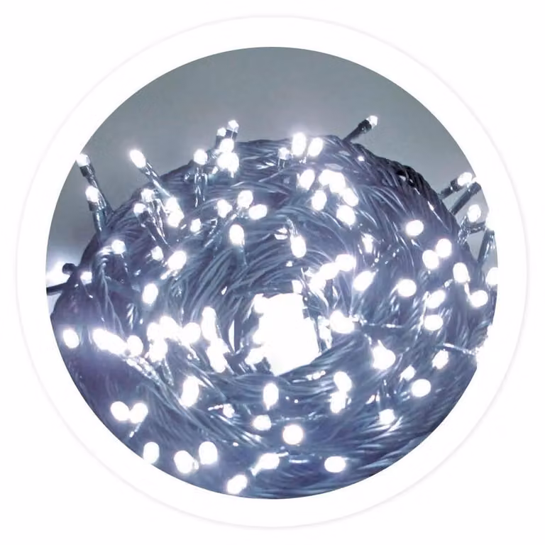 Catena luminosa da 20 metri, con 200 LED bianchi, 8 funzioni, grado di protezione IP44