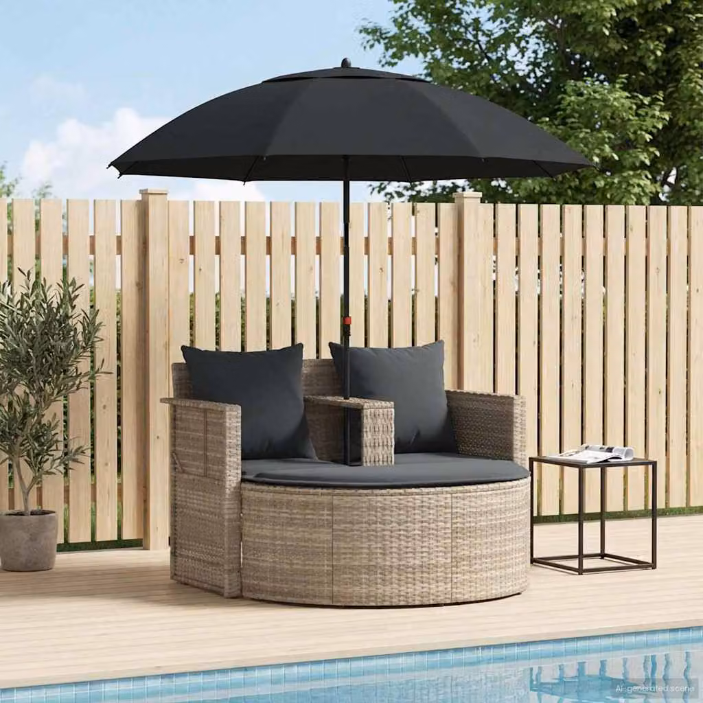 Set da giardino vidaXL in polyrattan grigio a forma di L composto da 8 pezzi con cuscini inclusi