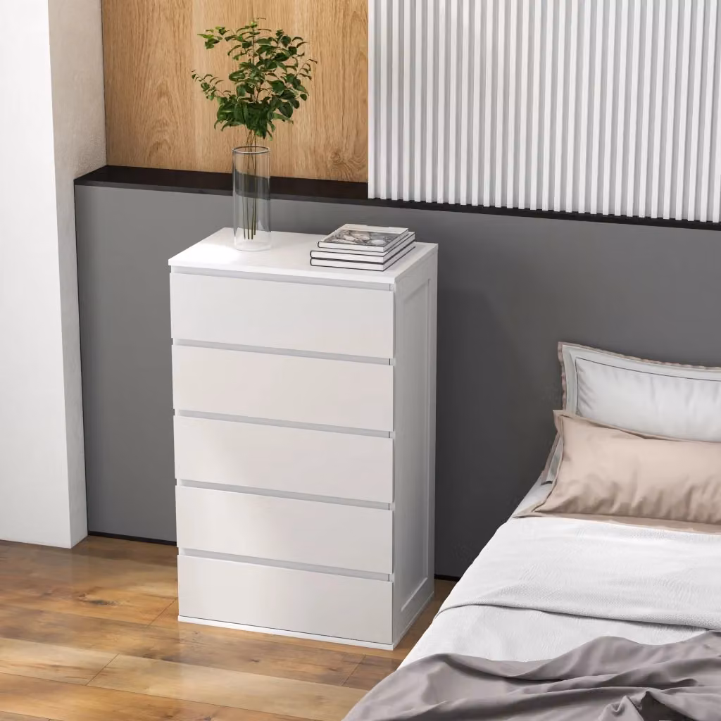 Cassettiera EasyComfort con 5 Cassetti in Legno MDF, Design Moderno, Bianco, L: 60 cm, P: 38 cm, H: 100 cm – 2