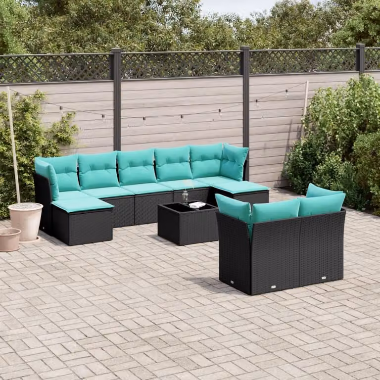 Maison Exclusive - Set da giardino 10 pezzi con cuscini, polyrattan nero