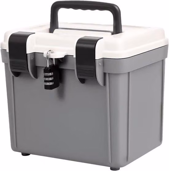 Scatola portaoggetti portatile con lucchetto, organizer di sicurezza portatile, 21,5 x 19 x 18 cm / 8,46 x 7,48 x 7,09 pollici, ampia capienza, armadietto archivio
