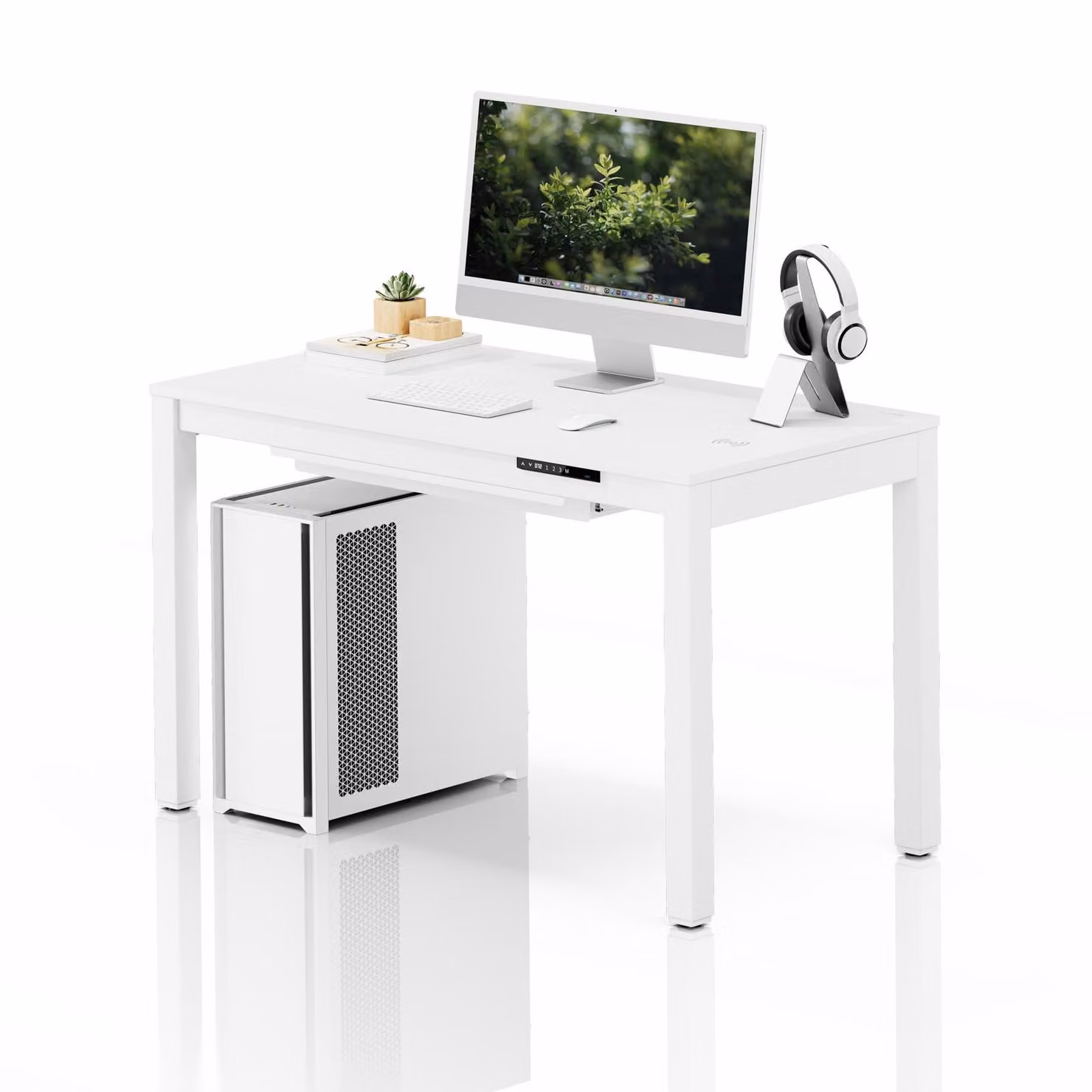 Scrivania regolabile in altezza elettricamente, dimensioni 120 x 63 cm, con funzione di ricarica Qi e USB, colore bianco: EVAN