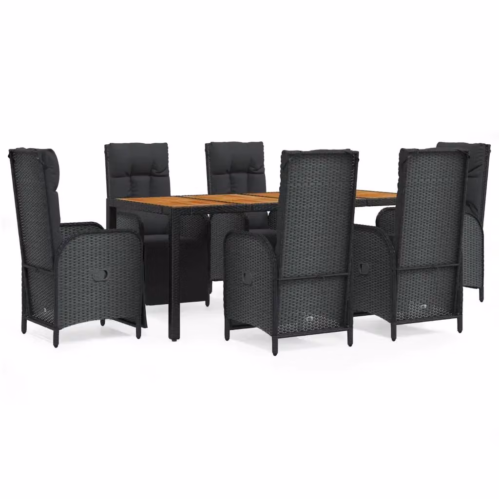 Set da pranzo da giardino moderno vidaXL in legno di acacia oliato e polyrattan nero, 7 pezzi – 2