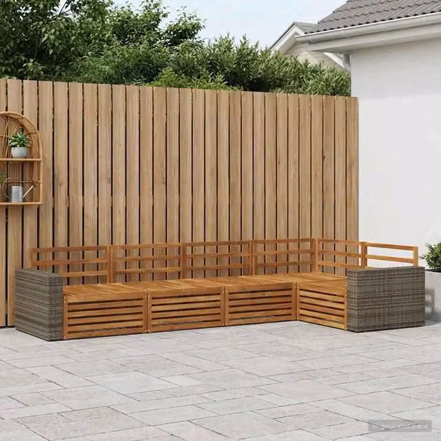 Set di divani da esterno 5 pz Naturale Legno di Acacia Massello 3383367