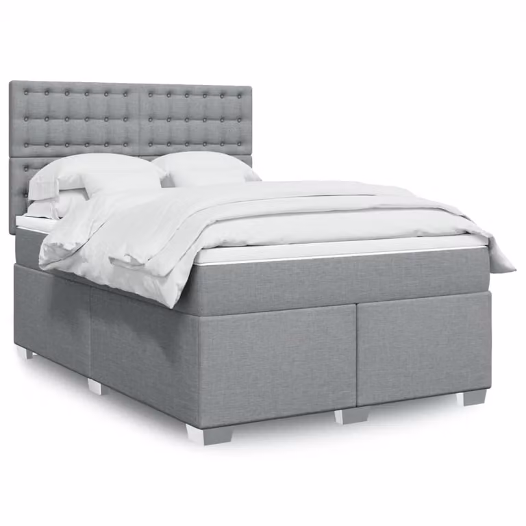 vidaXL Giroletto a Molle con Materasso Ibrido in Tessuto Grigio e Bianco L/P/H: 140 x 200 cm