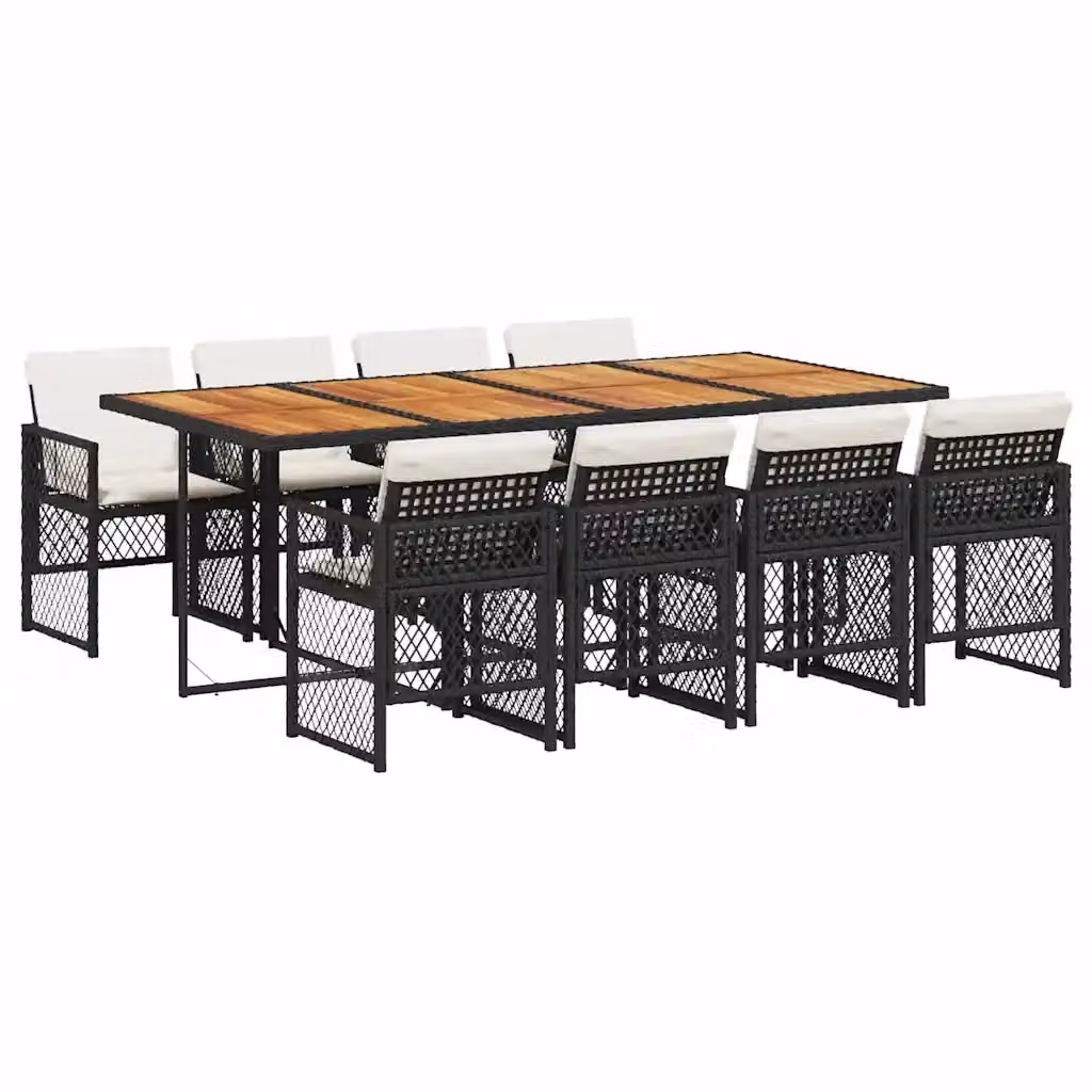 vidaXL Set da Pranzo da Giardino Moderno in Legno di Acacia e Polyrattan, 9 Pezzi, Nero e Bianco – 2