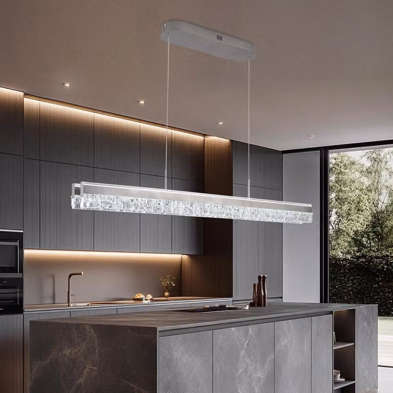 Lampada a sospensione a LED, dimmerabile, con cristalli, lunghezza 100 cm, design moderno