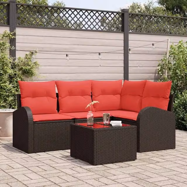 Set Divano da Giardino 5 pz Marrone polyrattan 3346034
