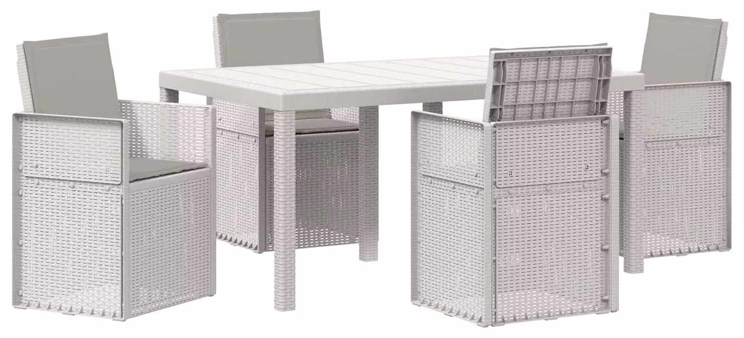Set da Pranzo per Giardino 5 pcs Bianco e Grigio Chiaro PP