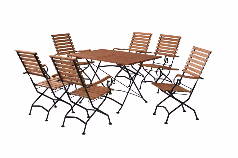 Set di mobili da giardino Merxx Schlossgarten 7 pezzi, 6 sedie pieghevoli, 1 tavolo pieghevole 120 x 80 cm - acciaio piatto/eucalipto