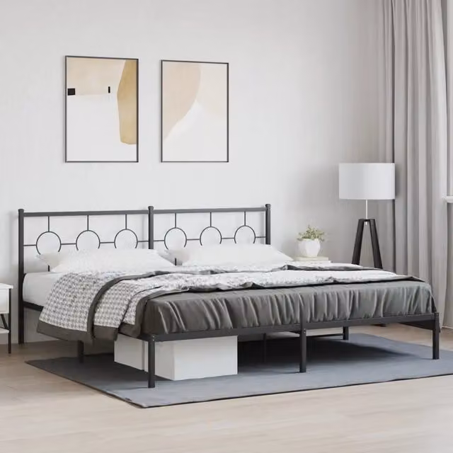 Giroletto con Testiera-Struttura Letto con testiera in Metallo Nero 193x203 cm 466396