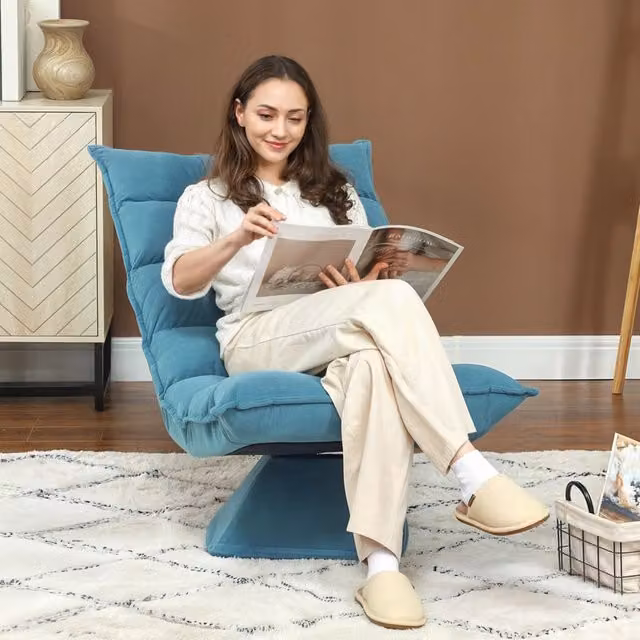 Poltrona relax girevole REDOM in velluto blu con struttura in metallo L: 62 cm, P: 70 cm, H: 95 cm