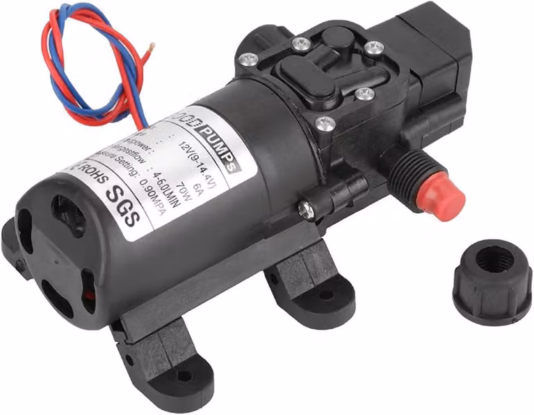 Pompa per giardini, pompa a membrana da 12 V, pompa per l'acqua e pompa a membrana ad alta pressione da 0,9 MPa e 6 l/min, pompa elettrica autoaspirante da 70 W per camper