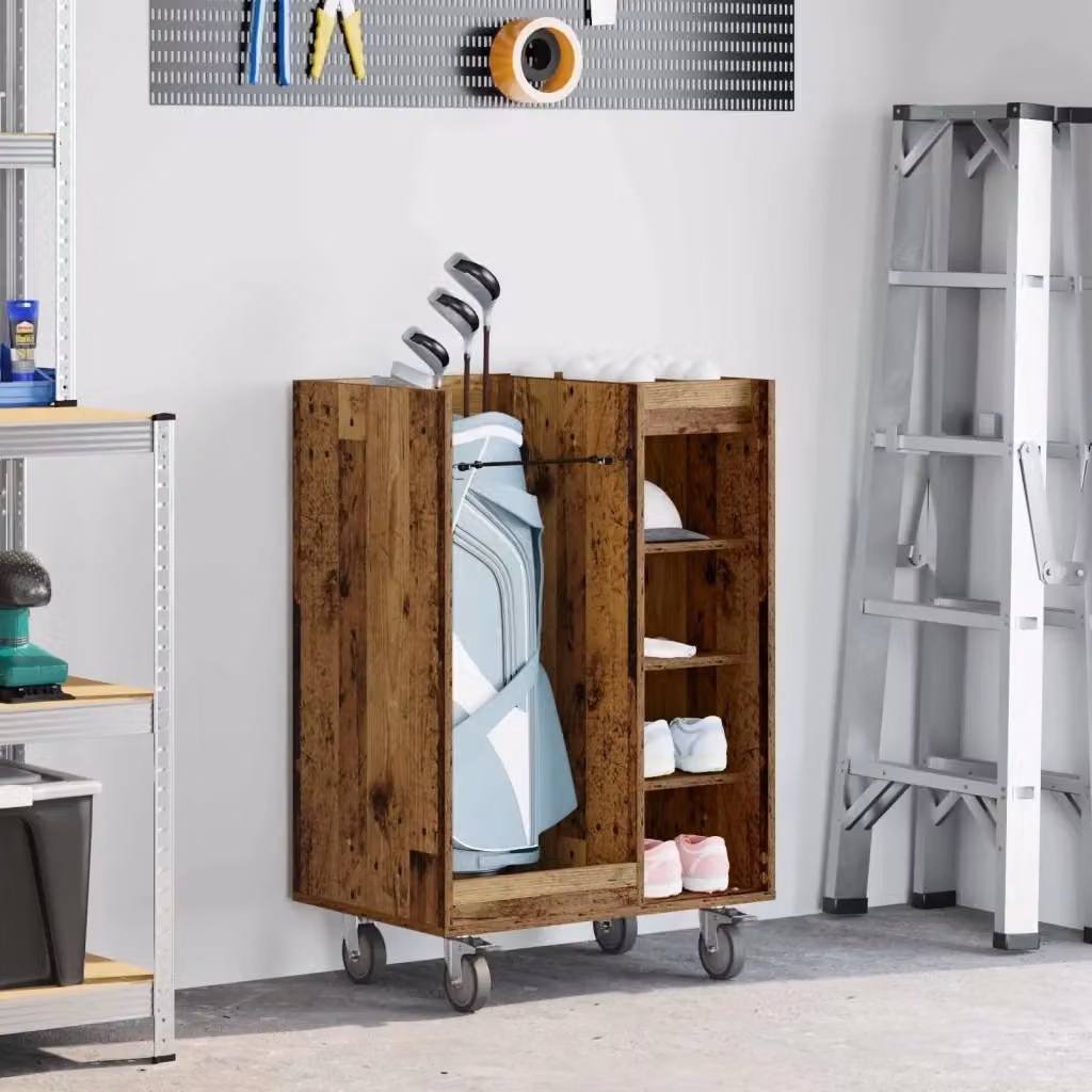 Armadio per golf con ruote in legno vecchio e metallo marrone, modello CFW1736570, L: 65 cm, P: 45 cm, H: 98 cm – 2