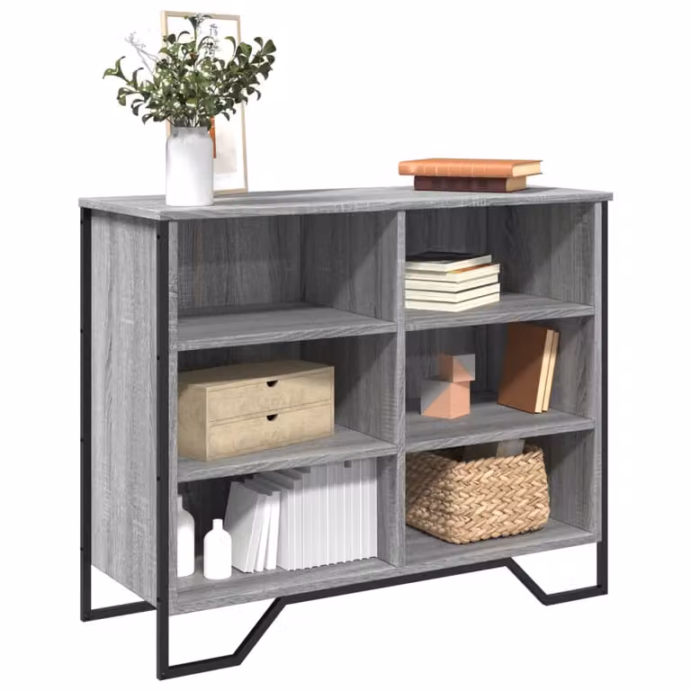 Credenza moderna vidaXL in legno multistrato e metallo, Grigio Sonoma, L 91 x P 35,5 x H 74,5 cm