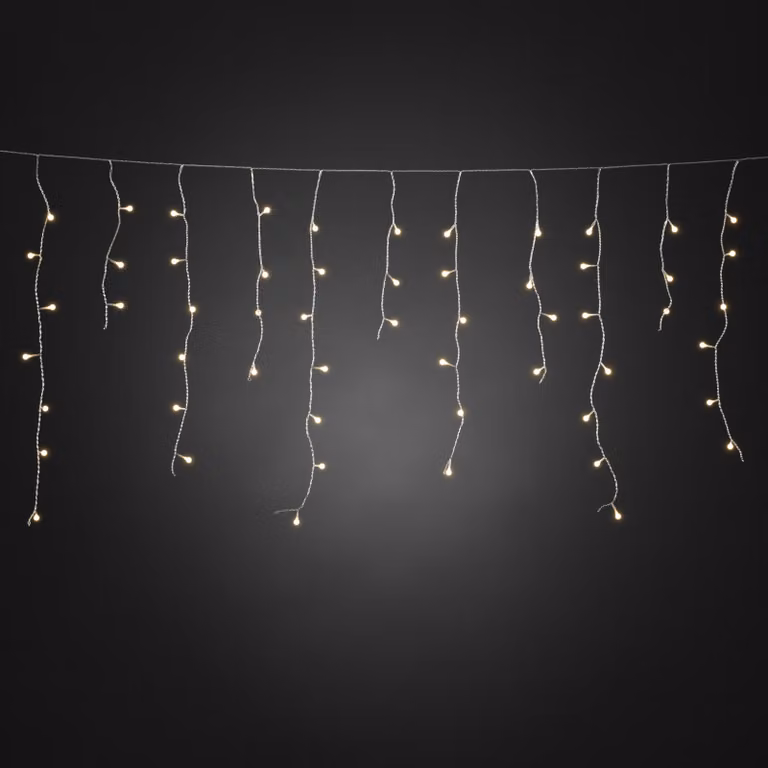 Konstsmide - Tenda luminosa a LED per pioggia di ghiaccio, con globi bianchi, 400 diodi bianchi caldi, trasformatore per esterni da 24 V, cavo trasparente ; 3673-103