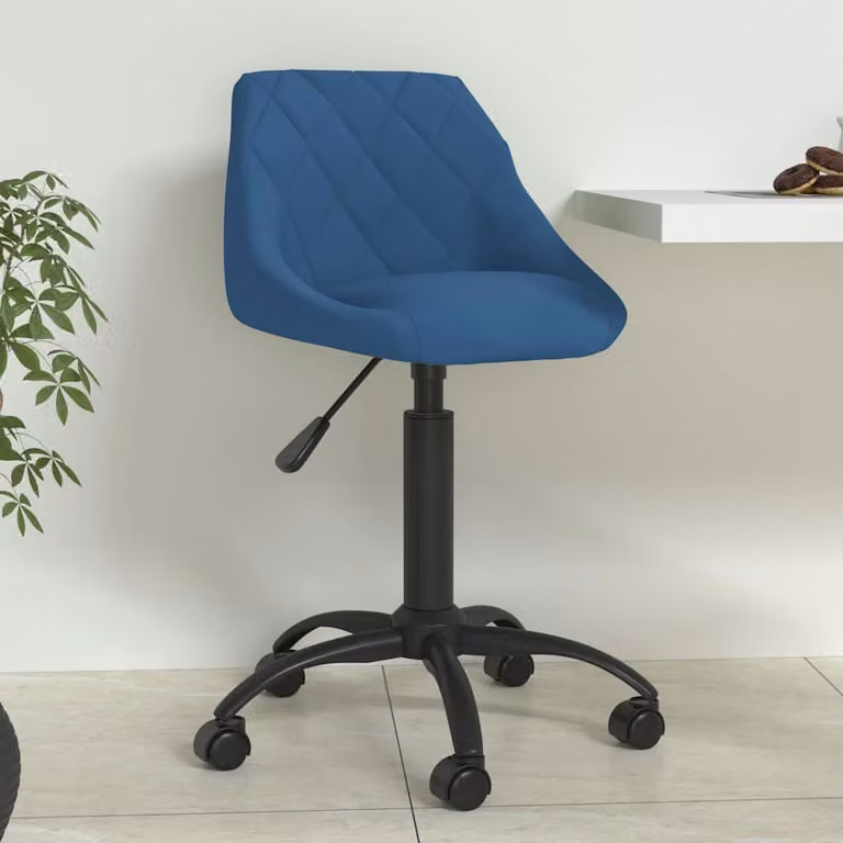 Sedia da Pranzo Moderna vidaXL in Velluto Blu con Ruote e Seduta Girevole 360 Gradi