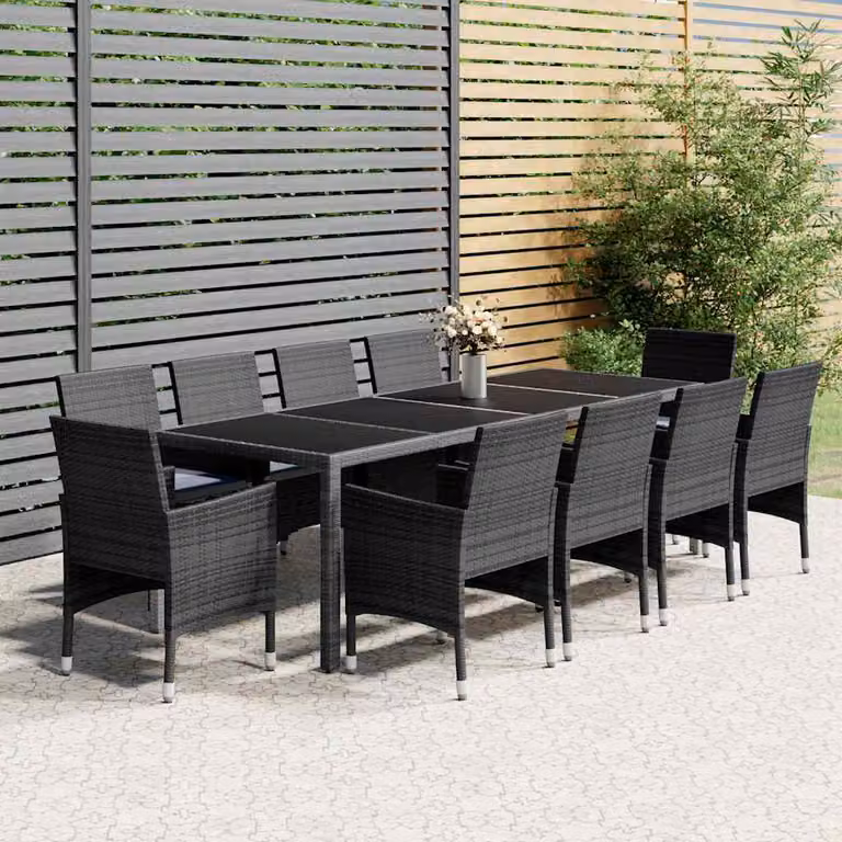 Set da pranzo da giardino vidaXL in 11 pezzi in polyrattan e vetro grigio