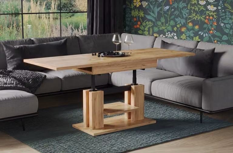 Tavolino Endo-Möbel Iso 110-170cm a doppia alzata regolabile in altezza tavolo funzionale allungabile (Craft Gold Oak)