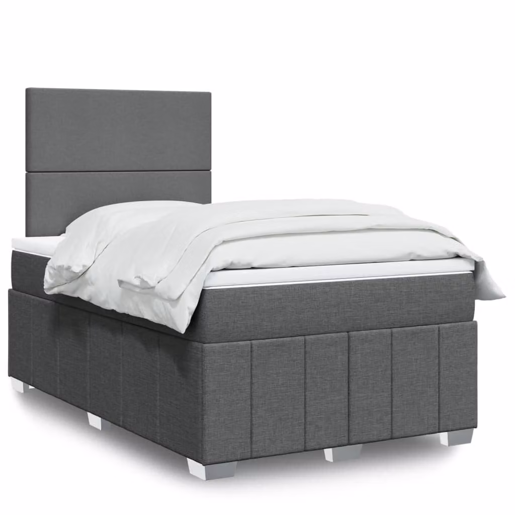 vidaXL Giroletto a Molle con Materasso Ibrido in Tessuto Grigio e Bianco L/P/H: 120 x 200 x 190 cm