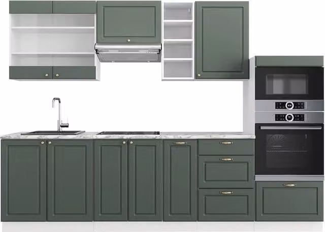 Cucina componibile Fame-Line Vicco in stile country house, Verde-oro rustico e Bianco, L: 280 cm