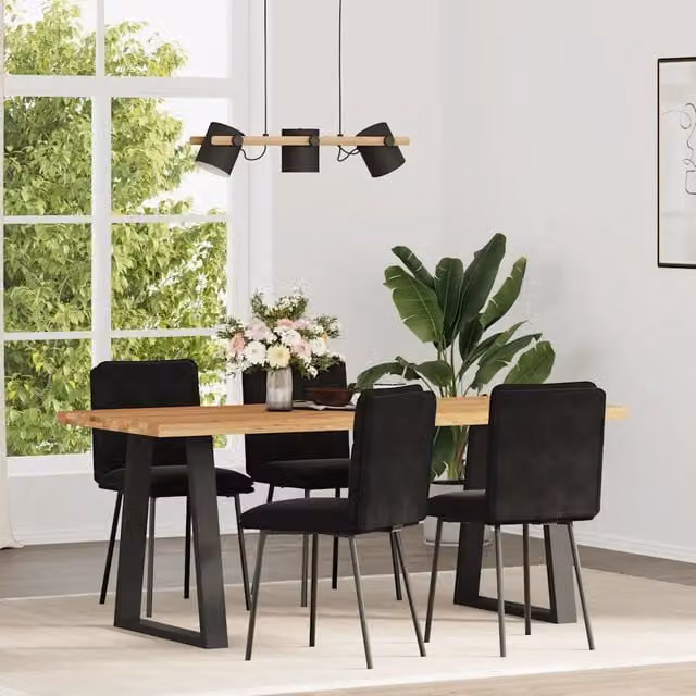 Set di 4 sedie da pranzo vidaXL in velluto nero con struttura in metallo e legno per soggiorno e sala da pranzo – 1