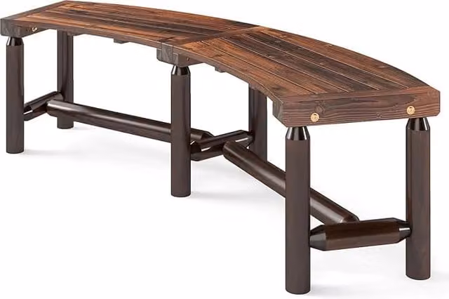 Panchina curva da giardino Costway in legno massello marrone per esterni