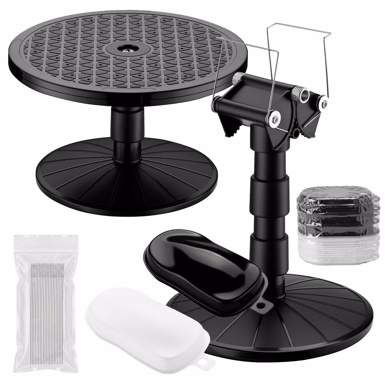 Set per la verniciatura con aerografo, completo di supporto girevole, 20 pennelli e 30 forme sagomate