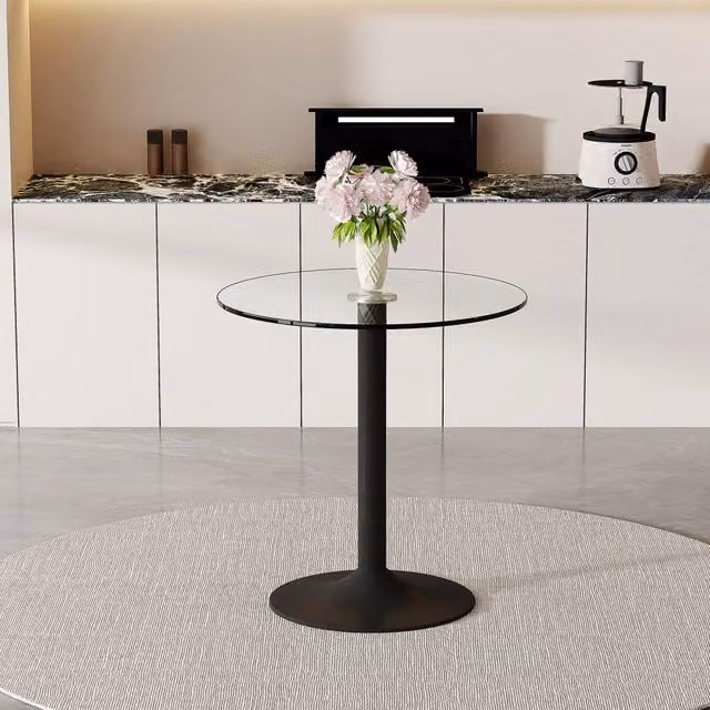 Tavolo da pranzo rotondo OKWISH in vetro e metallo, nero trasparente, L: 89 cm, P: 89 cm, H: 92 cm