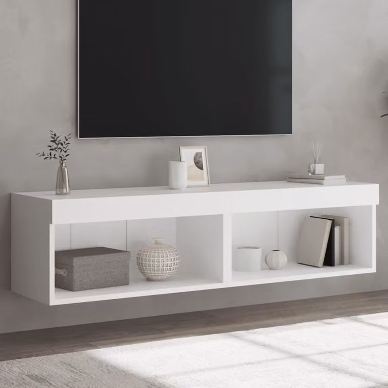 Set di 2 mobili TV moderni vidaXL con luci LED integrate, bianchi, da appendere a parete, L: 60 cm, P: 30 cm, H: 30 cm